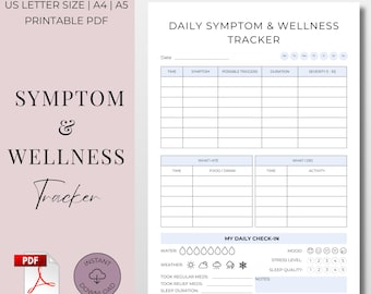 Symptom & Wellness Tracker Printable | Daily Health Log | Printable Health Tracker PDF | A4 A5 US Letter
