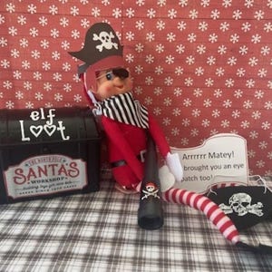 Conjunto de accesorios de elfo pirata: cofre del tesoro, telescopio, parche en el ojo, bufanda y sombrero