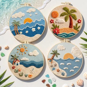 タフテッド・トロピックス パンチニードルキット、海岸風景刺繍クラフト（初心者向け）