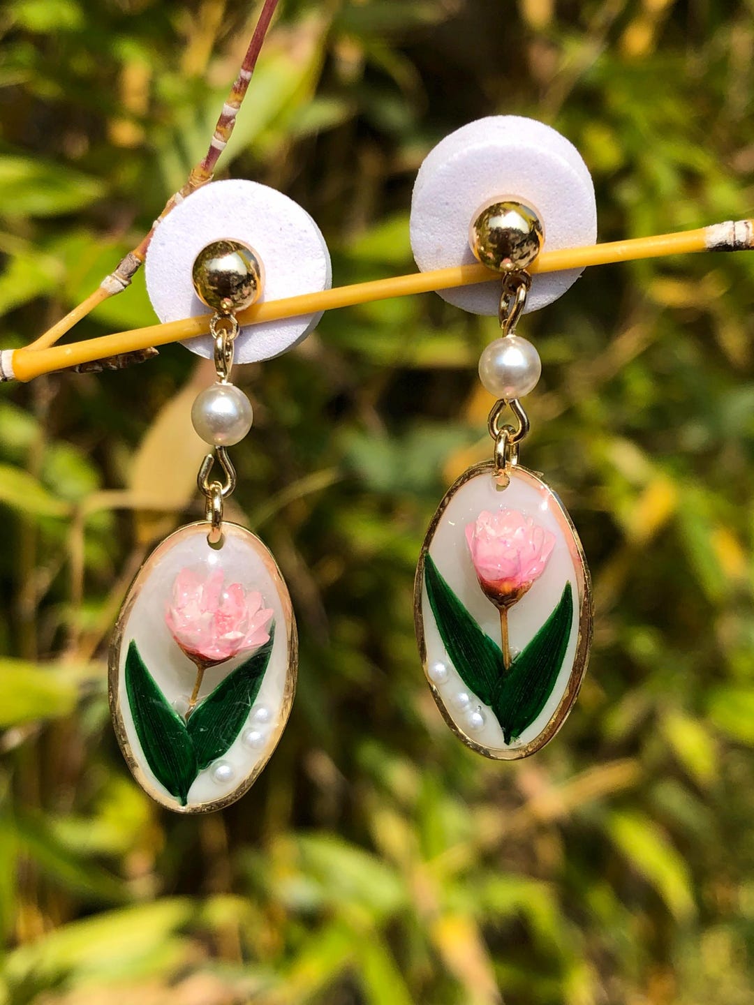 Unique Resin Ear Rings Real Pink Flower Resin Earrings | Pressed Flower Jewelry | Dainty ...