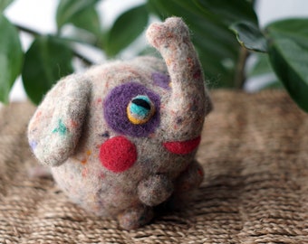 Felted elephant toy, soft and kid-friendly. Minimalist, pastel colors, eco friendly needle felted 100% wool.