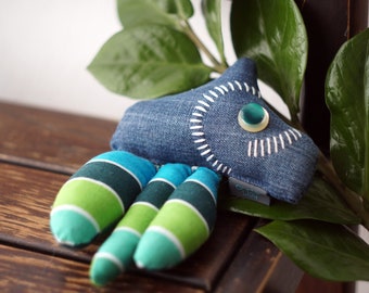 Upcycled handmade denim toy, gift for kids. Unique minimalist design. Sustainable and eco friendly.