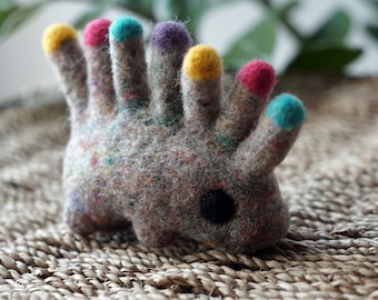 Felted mohawk porcupine toy, soft and kid-friendly. Minimalist, pastel colors, eco friendly needle felted 100% wool.