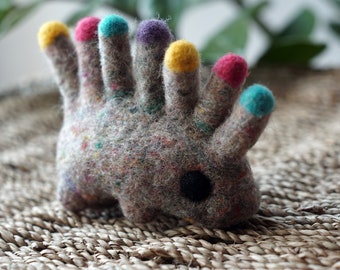 Felted mohawk porcupine toy, soft and kid-friendly. Minimalist, pastel colors, eco friendly needle felted 100% wool.