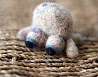 Needle felted squid, unique bag charm and key chain dangle. Green and eco friendly, natural sheep wool.