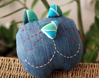 Upcycled handmade denim toy, gift for kids. Unique minimalist design. Sustainable and eco friendly.