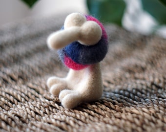 Felted collectible figure with scarf. Minimalist abstract, eco friendly needle felted 100% wool.