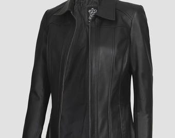 Women’s Leather Car Coat / Vintage Style fully Lined