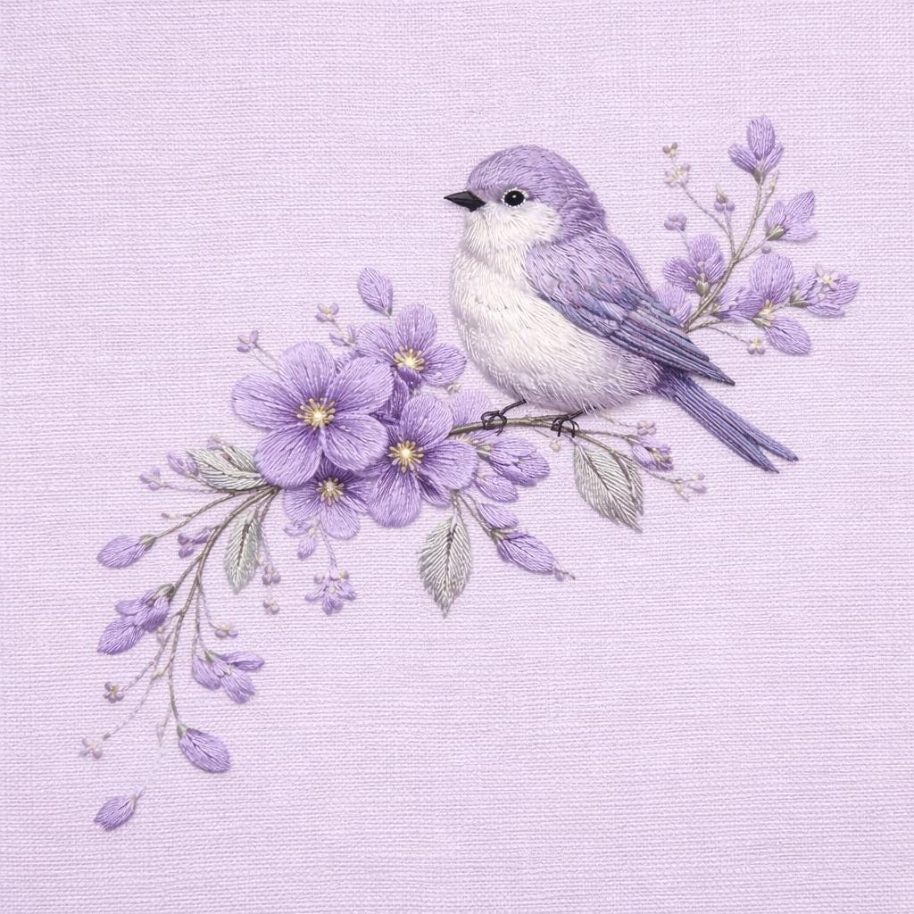 Lavender Bird Embroidery Design Purple Floral Branch Botanical Machine ...