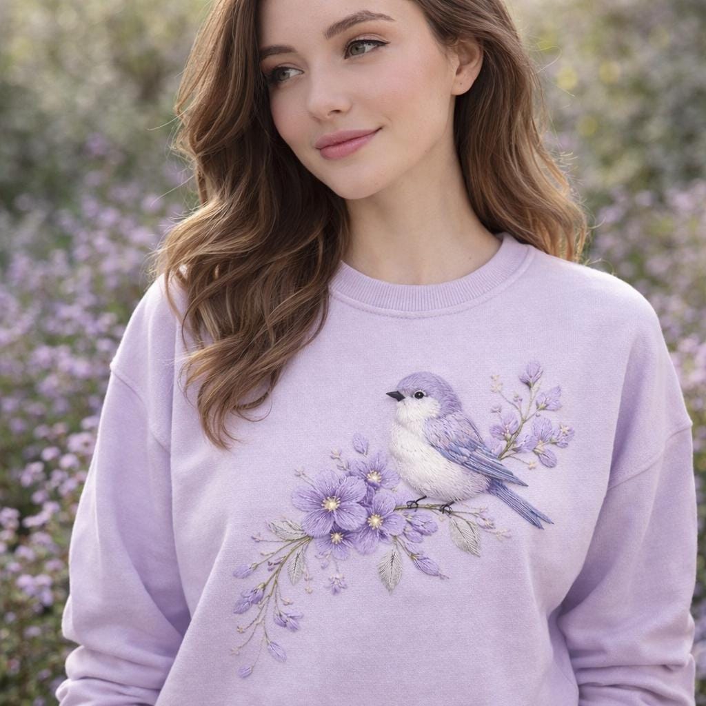Lavender Bird Embroidery Design Purple Floral Branch Botanical Machine ...