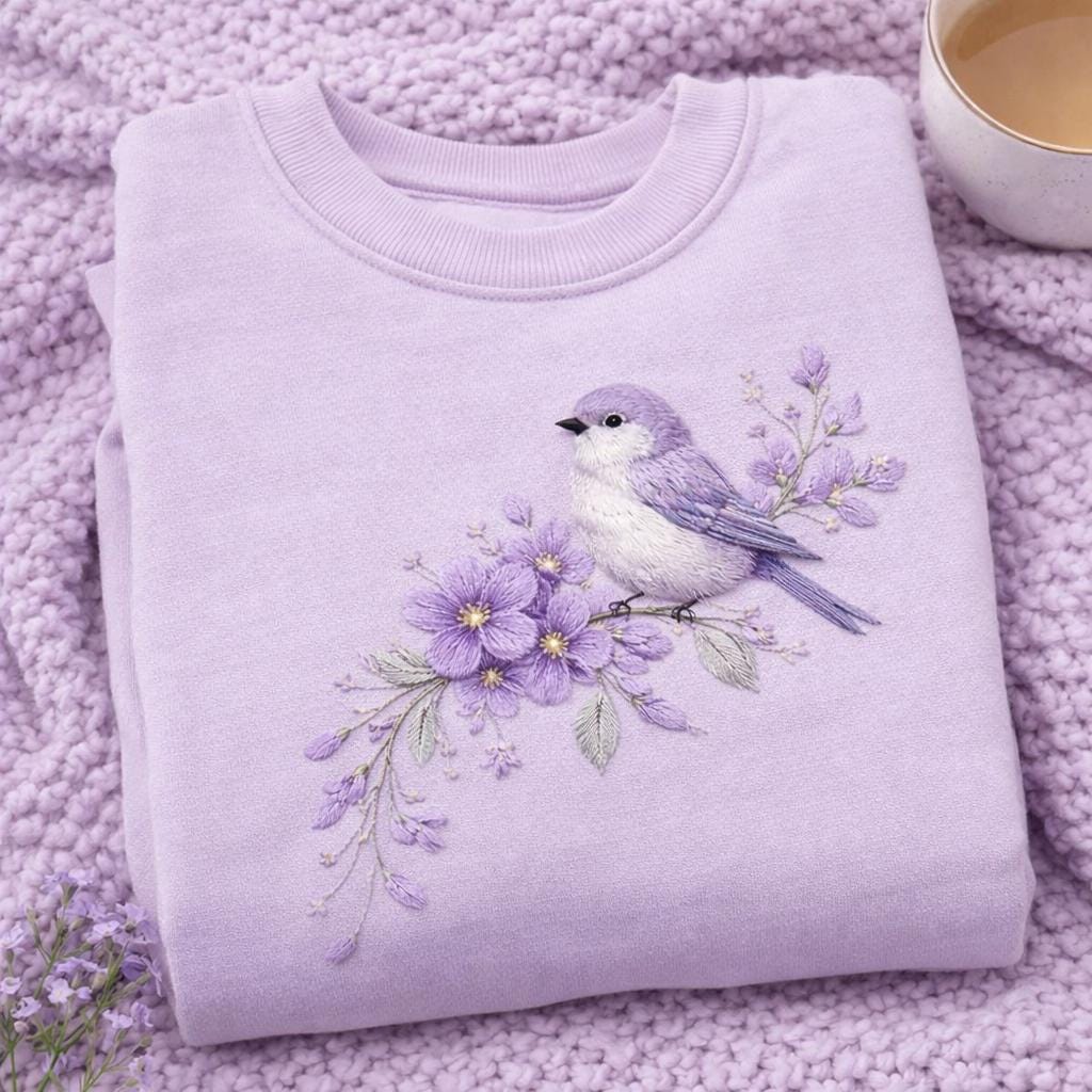 Lavender Bird Embroidery Design Purple Floral Branch Botanical Machine ...