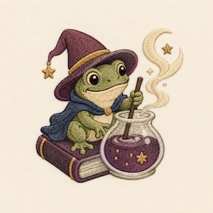 Wizard Frog Embroidery Design Magic Potion Spellbook Fantasy Enchanted Machine Pattern Sweatshirt Gift