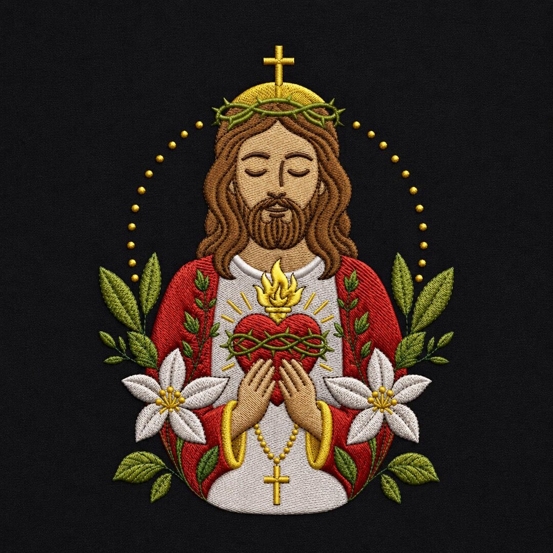 Sacred Heart Jesus Embroidery Design Religious Christian Floral ...