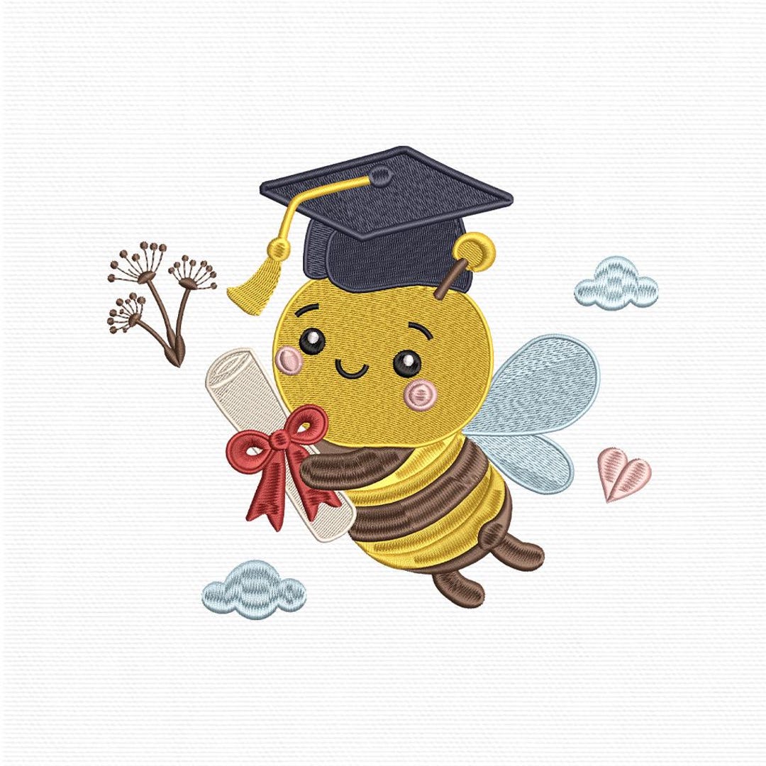 Bee Graduation Embroidery Design Academic Cap Diploma Cartoon Insect ...