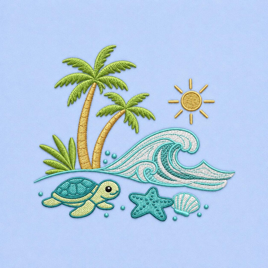 Turtle Islander Patterns Sea Turtle Beach Embroidery Design Ocean Wave Tropical Island Pattern ...