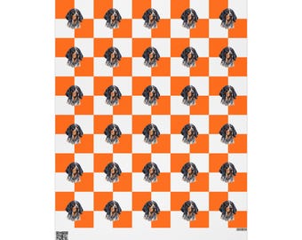 Tennessee Inspired Blue Tick Coonhound Wrapping Paper - Orange Checkerboard