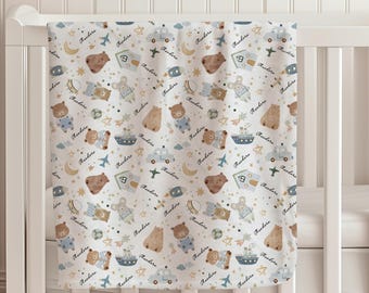 Personalized Teddy Bear Blanket, Baby Boy Nursery Decor, Minky Plush