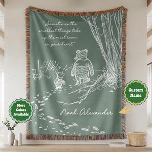 Winnie the Pooh Piglet Woven Blanket, Nursery Decor, Custom Name Quote Throw