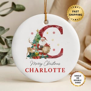 Porcelain Initial Santa Rudolph Christmas Ornament – Custom First Christmas Keepsake
