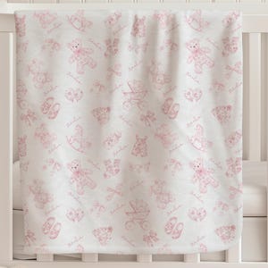 Personalized Newborn Blanket, Pink Toile Chinoiserie Nursery Decor, Minky Plush