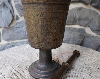ONE-of-a-KIND brass or bronze antique 20lbs. mortar and pestle or mehraz from Egypt.