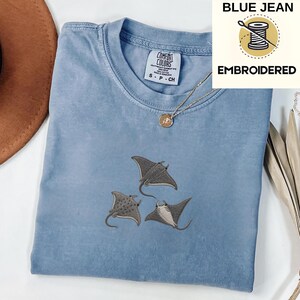 Embroidered Stingray Shirt, Manta Ray Trio Tee, Ocean Animal Embroidery Shirt, Marine Life Shirt, Coastal Aesthetic Tee,Comfort Colors Shirt