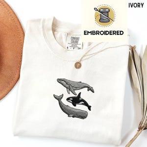 Embroidered Whale Orca Shirt – Minimal Ocean Animals Design, Marine Life Tee, Coastal Aesthetic Shirt, Ocean Lover Gift