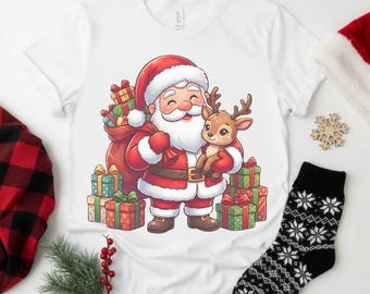 Jultomten med renar Jul-T-shirt | , Presenter Tryck