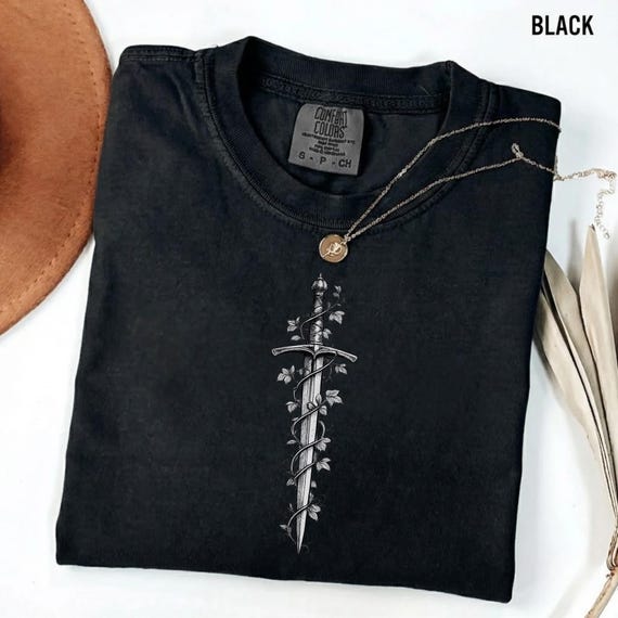 Vintage Sword And Vines Shirt On Comfort Colors Black Tee Dark Academia Gothic Clothing