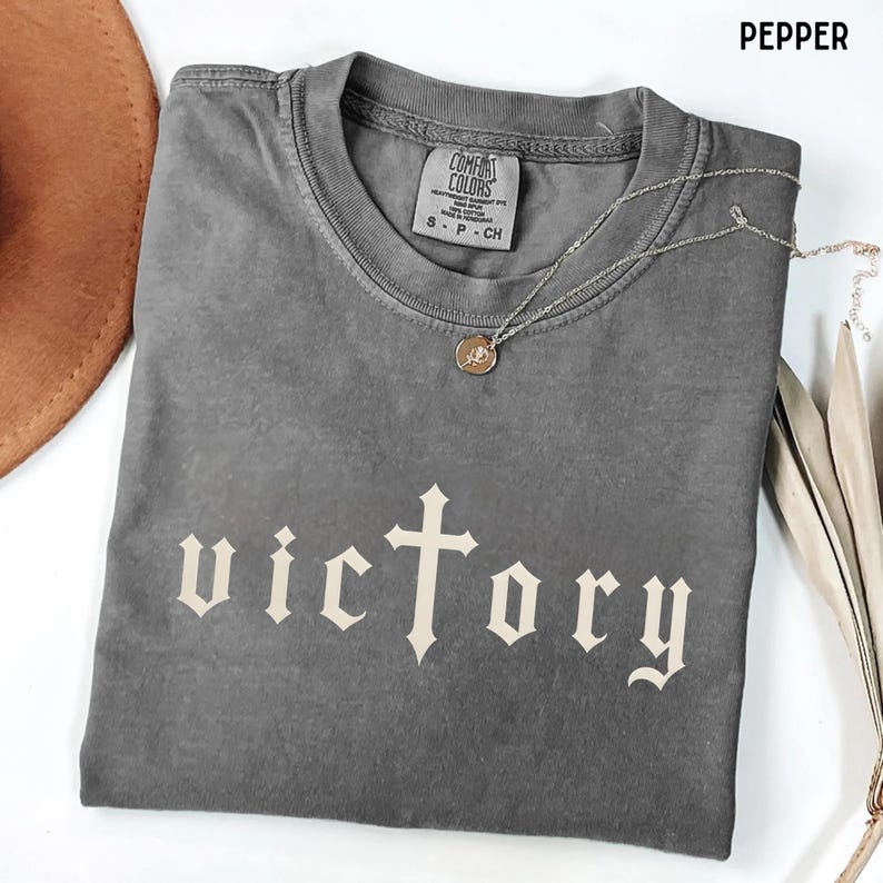 Victory Old English Shirt, Gothic Cross Tee, Christian Streetwear Shirt, Blackletter Graphic Tee, Vintage Gothic Tshirt, Faith Inspired Tee image 1