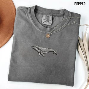 Embroidered Humpback Whale Shirt, Ocean Lover Tee, Minimal Whale Embroidery T-Shirt, Coastal Nature Shirt, Marine Life Gift Tee image 3