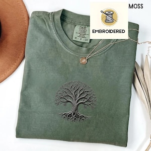 Tree of Life Embroidered Shirt, Minimal Chest Embroidery Tee, Vintage Engraved Tree Shirt, Symbolic Nature Shirt, Aesthetic Unisex Tee