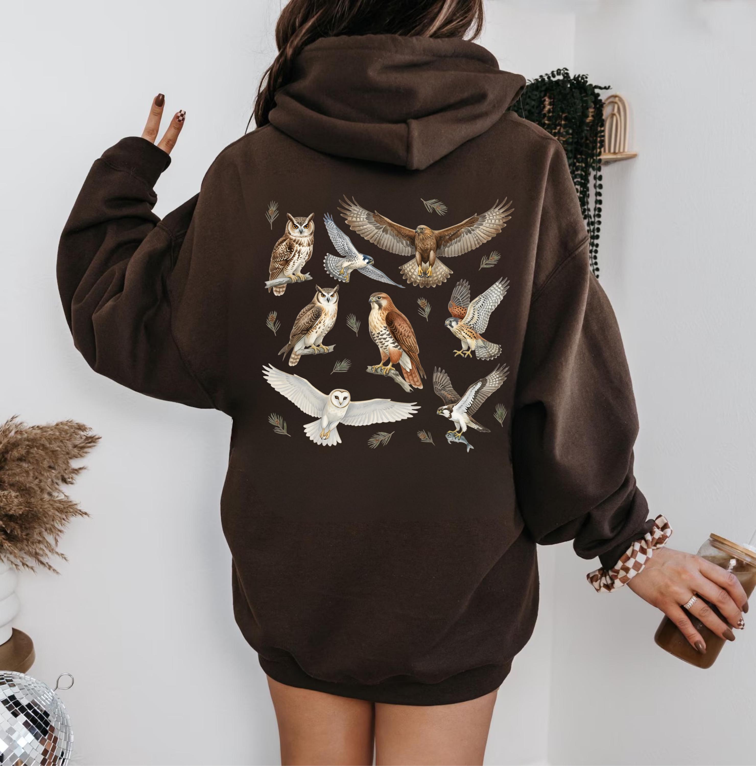 Raptors and Owls Illustration Hoodie | Birds of Prey collage