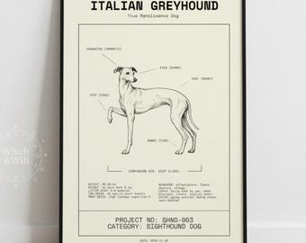 Italian Greyhound patent wall art printable | iggy blueprint dog poster | sighthound digital download