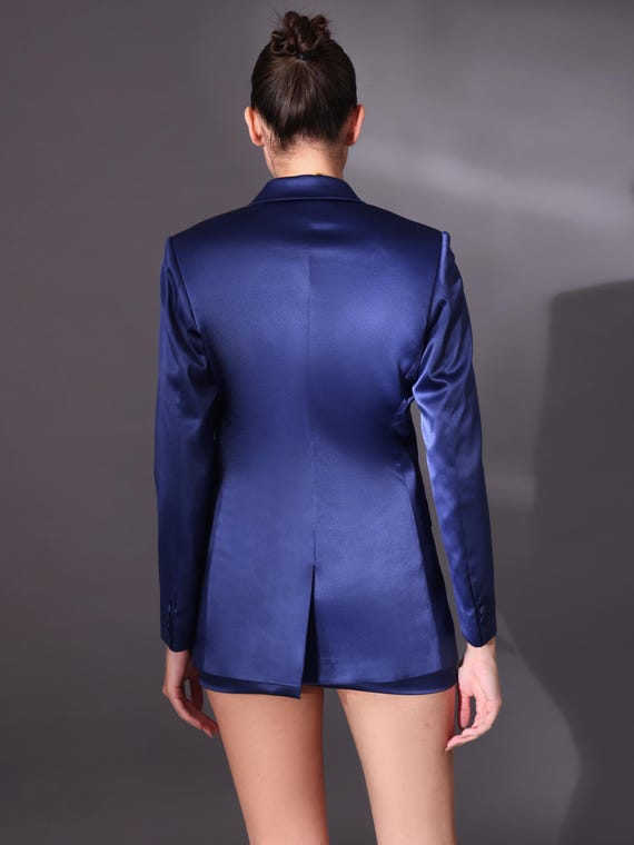 blue satin blazer dress Royal Blue Satin Blazer – Women's Premium Satin Blazer main image 1