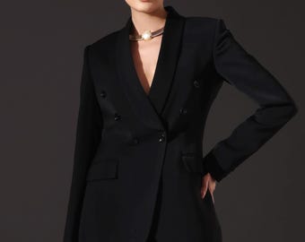 Luxury Double-Breasted Blazer | Made-to-Order Power Suit Women | Formal & Evening wear