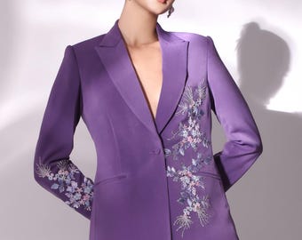 purple sequin blazer dress Purple Floral Sequin Two Piece Blazer Mini Dress Purple / 4