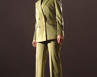 Green Velvet Blazer & Flare Pant Set | Tailored Women's Suit