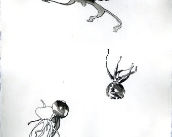 small ink drawing on handmade paper
