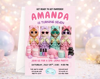 Redigerbar Spa Jama Party födelsedagsinbjudan pyjamasfest födelsedagsinbjudan rosa flicka spa tween tonåring digital nedladdning utskrivbar mall
