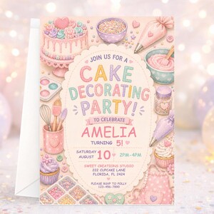 Cake Decorating Party Invitation Editable, Cake Decorating Birthday Invite Canva Template, Baking Party, Kids Party, Instant Download