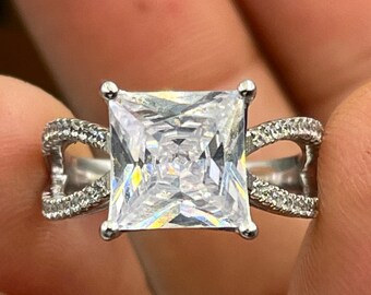 925 Sterling Silver 5ct Princess Cut Moissanite Ring