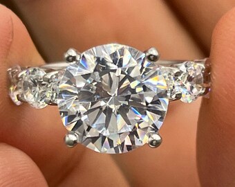 Grand 8.88ct Brilliant Round Moissanite Solitaire Ring  Proposal Band in 925 Sterling Silver