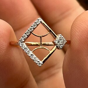 Geometrischer Drachen Diamant Ring, 14K Gold Offener Rahmen Statement Band, moderner Rauten Schmuck