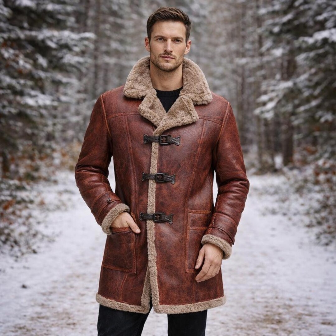 Cognac Croc-embossed Distressed Leather Trench Coat With Shearling
