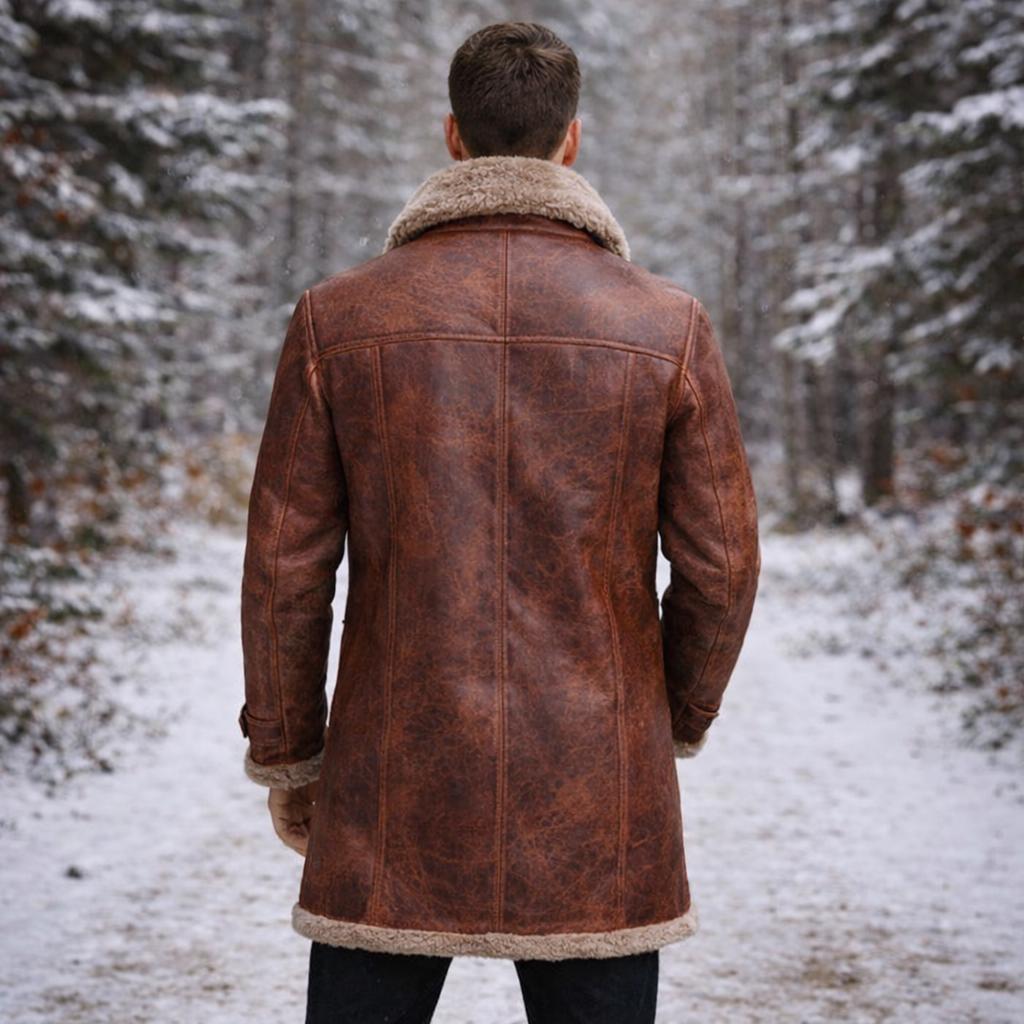 Hickey Freeman スウェードレザーコート トナカイ革 Cognac Croc-embossed Distressed Leather Trench Coat With Shearling