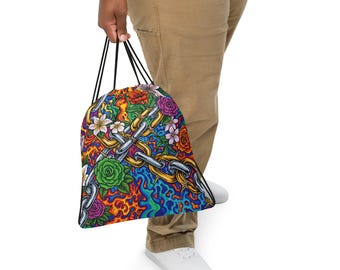Vibrant Print Drawstring Gym Bag: Polyester Backpack