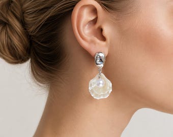 Pareloorbellen, schelpoorbellen, kustsieraden, strandoorbellen, zeemeerminoorbellen, strandhuwelijksoorbellen, cadeau voor haar