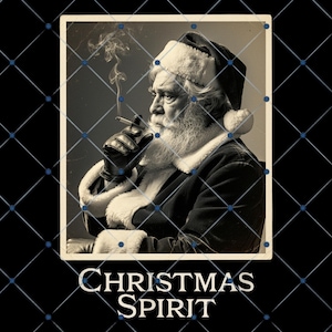 Vintage rökande jultomte PNG, retro julhumor (digital nedladdning)