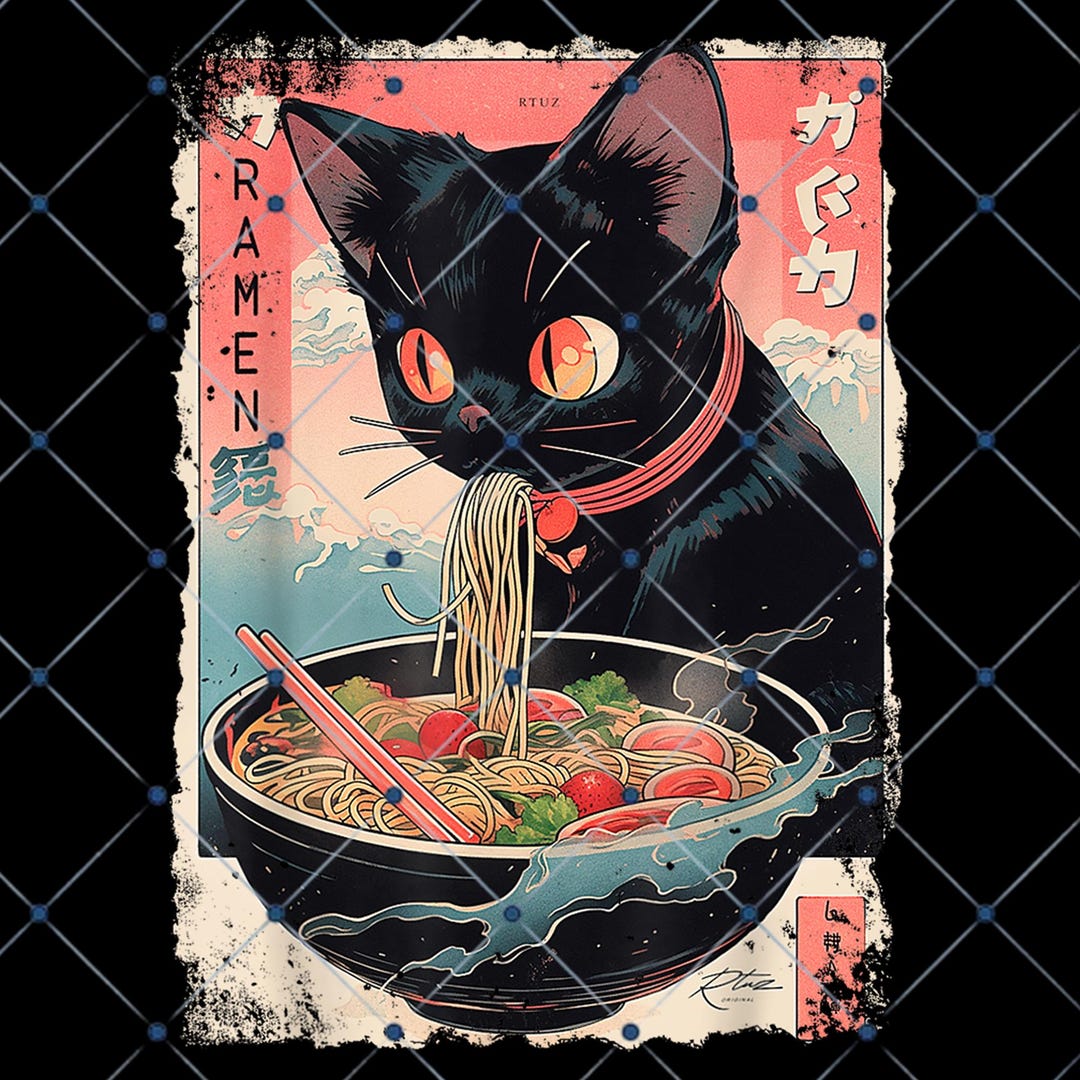 Ramen Cat PNG, Kawaii Japanese Anime Design, Retro Manga Noodles Art ...